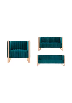 Cheap 😀 Manhattan Comfort Trillium 3 Piece - Sofa, Loveseat and Armchair Set in Teal and Rose Gold 💯