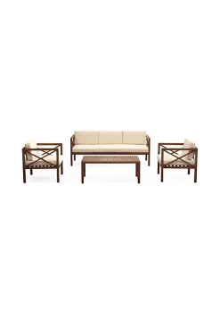 Outlet 🛒 Manhattan Comfort Kingsbay Patio Conversation Set in Brown and Cream ⭐