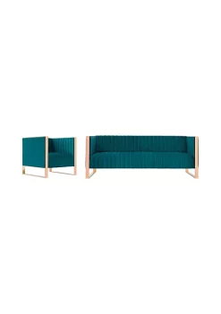 Best Sale ๐งจ Manhattan Comfort Trillium Sofa and Armchair Set of 2 in Teal and Rose Gold โจ