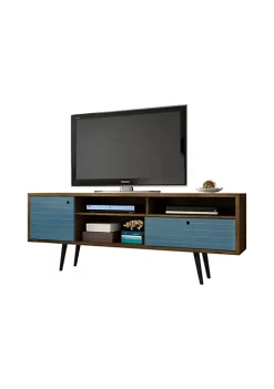 Outlet 👍 Manhattan Comfort Liberty 70.86" Mid-Century Modern TV Stand in Rustic Brown and Aqua Blue 🌟