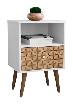Outlet ⭐ Manhattan Comfort Liberty Nightstand 1.0 in White and 3D Brown Prints 💯