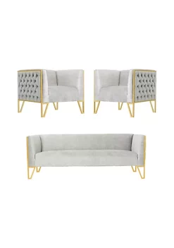 Deals 👏 Manhattan Comfort Vector Sofa and Armchair Set of 3 in Grey and Gold 🌟
