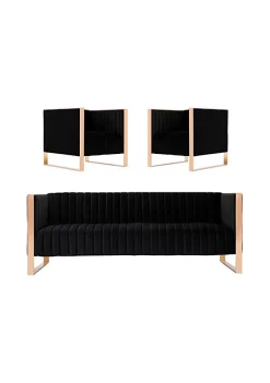 Flash Sale 👍 Manhattan Comfort Trillium Sofa and 2 Armchairs (Set of 3) in Black and Rose Gold ⭐