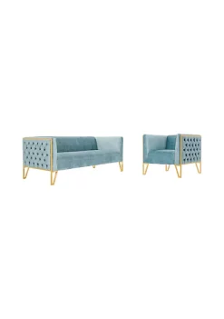 Cheap 😀 Manhattan Comfort Vector Sofa and Armchair Set of 2 in Ocean Blue and Gold 👏