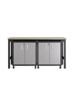 Discount 🛒 Manhattan Comfort Fortress 3-Piece Mobile Space-Saving Garage Cabinet and Worktable 1.0 in Grey 💯