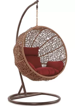 Flash Sale 😉 Manhattan Comfort Zolo Hanging Lounge Egg Swing Chair in Red and Saddle Brown 🤩
