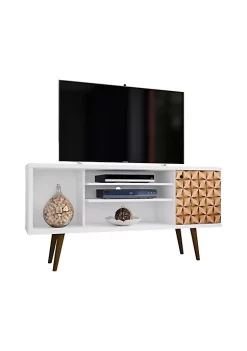 Best Pirce ❤️ Manhattan Comfort Liberty 53.14" Mid-Century Modern TV Stand in White and 3D Brown Prints 😍