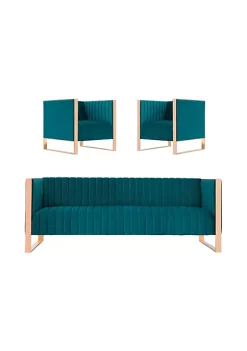 Top 10 👍 Manhattan Comfort Trillium Sofa and Armchair Set of 3 in Teal and Rose Gold 🛒