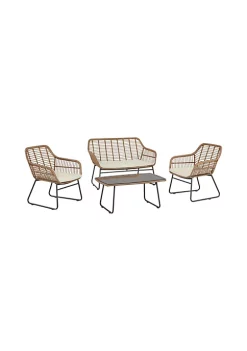 Best Pirce 👏 Manhattan Comfort Antibes 2.0 Patio 4-Person Conversation Set with Coffee Table with Cream Cushions 👍