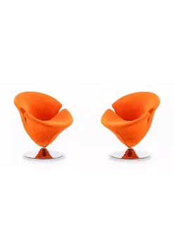 Best Pirce 😍 Manhattan Comfort Tulip Swivel Accent Chair in Orange and Polished Chrome (Set of 2) 🔔