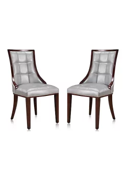 New 🛒 Manhattan Comfort Fifth Avenue Faux Leather Dining Chair (Set of Two) in Silver and Walnut 🔥