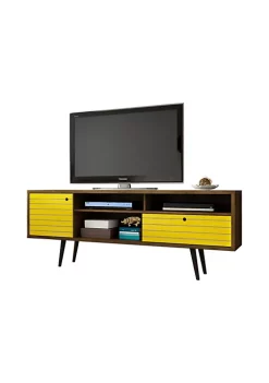 Best deal 😀 Manhattan Comfort Liberty 70.86" Mid-Century Modern TV Stand in Rustic Brown and Yellow 😉