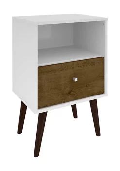 Best Sale 🎉 Manhattan Comfort Liberty Mid-Century Modern Nightstand 1.0 in White and Rustic Brown 🥰