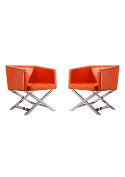 Promo 🔔 Manhattan Comfort Hollywood Lounge Accent Chair in Orange and Polished Chrome (Set of 2) 🎁 -Manhattan Comfort Online Shop Belk 2331