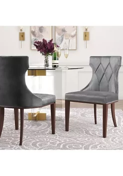 Hot Sale 👏 Manhattan Comfort Reine Velvet Dining Chair (Set of Two) in Grey and Walnut 💯 -Manhattan Comfort Online Shop Belk 2404