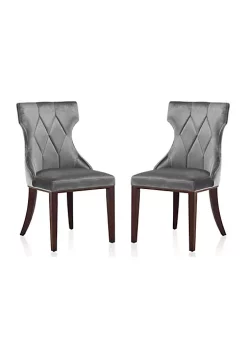Hot Sale 👏 Manhattan Comfort Reine Velvet Dining Chair (Set of Two) in Grey and Walnut 💯 -Manhattan Comfort Online Shop Belk 2407