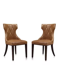 Hot Sale ✔️ Manhattan Comfort Reine Faux Leather Dining Chair (Set of Two) in Saddle and Walnut ⌛