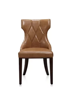 Hot Sale ✔️ Manhattan Comfort Reine Faux Leather Dining Chair (Set of Two) in Saddle and Walnut ⌛ -Manhattan Comfort Online Shop Belk 2415