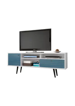 Budget 🥰 Manhattan Comfort Liberty 70.86" Mid-Century Modern TV Stand in White and Aqua Blue 😉
