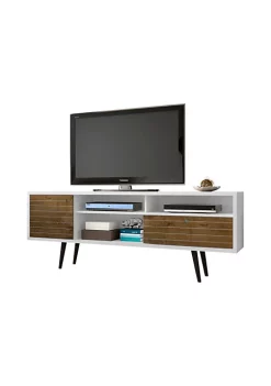 Discount 👏 Manhattan Comfort Liberty 70.86" Mid-Century Modern TV Stand in White and Rustic Brown 🎁