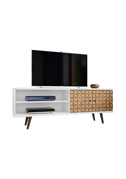 Coupon 💯 Manhattan Comfort Liberty 62.99" Mid-Century Modern TV Stand in White and 3D Brown Prints ✔️