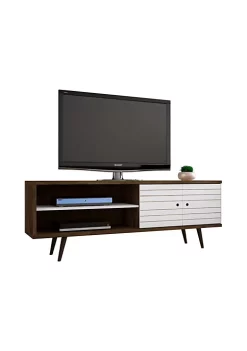 Budget ✔️ Manhattan Comfort Liberty 62.99" Mid-Century Modern TV Stand in Rustic Brown and White 🎁