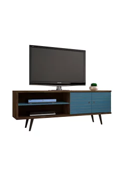 Best deal ⭐ Manhattan Comfort Liberty 62.99" Mid-Century Modern TV Stand in Rustic Brown and Aqua Blue 🎉