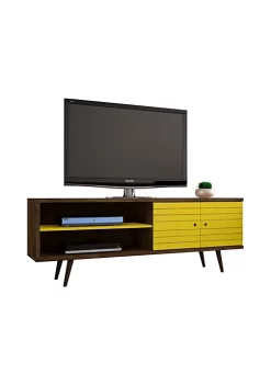 Best deal 🤩 Manhattan Comfort Liberty 62.99" Mid-Century Modern TV Stand in Rustic Brown and Yellow 🔥