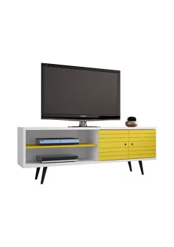 New 🥰 Manhattan Comfort Liberty 62.99" Mid-Century Modern TV Stand in White and Yellow ❤️