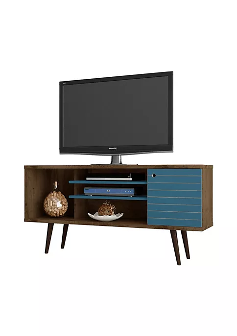 Buy ✔️ Manhattan Comfort Liberty 53.14" Mid-Century Modern TV Stand in Rustic Brown and Aqua Blue 😍 3 Buy ✔️ Manhattan Comfort Liberty 53.14" Mid-Century Modern TV Stand in Rustic Brown and Aqua Blue 😍