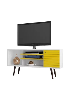 Best Pirce ✨ Manhattan Comfort Liberty 53.14" Mid-Century Modern TV Stand in White and Yellow ⭐