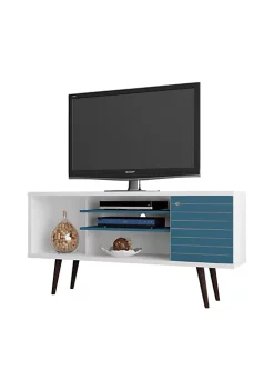 Deals 😍 Manhattan Comfort Liberty 53.14" Mid-Century Modern TV Stand in White and Aqua Blue 😉