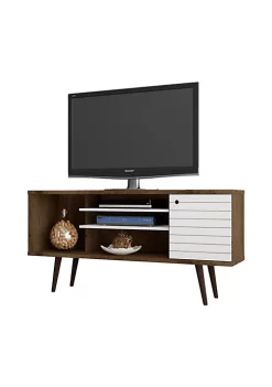 Budget ✔️ Manhattan Comfort Liberty 53.14" Mid-Century Modern TV Stand in Rustic Brown and White ⌛