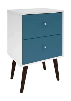 Cheapest 🔥 Manhattan Comfort Liberty Mid-Century Modern Nightstand 2.0 in White and Aqua Blue 👍