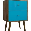 Flash Sale 🧨 Manhattan Comfort Liberty Nightstand 2.0 in Rustic Brown and Aqua Blue ✔️ -Manhattan Comfort Online Shop Belk 2684