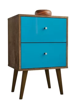 Flash Sale 🧨 Manhattan Comfort Liberty Nightstand 2.0 in Rustic Brown and Aqua Blue ✔️