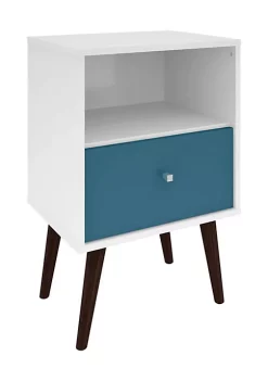 Coupon 🛒 Manhattan Comfort Liberty Mid-Century Modern Nightstand 1.0 in White and Aqua Blue ✔️