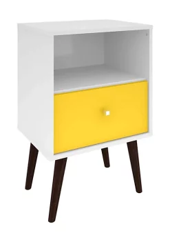 Cheapest ✔️ Manhattan Comfort Liberty Mid-Century Modern Nightstand 1.0 in White and Yellow 🧨