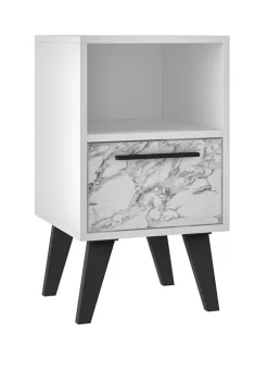 Discount 😍 Manhattan Comfort White Marble Amsterdam Nightstand 1.0 ❤️